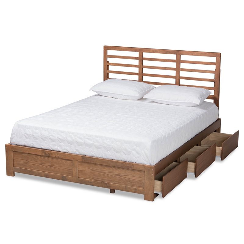 Baxton Studio Piera Ash Walnut Brown Finished Wood King Size 3-Drawer Bed