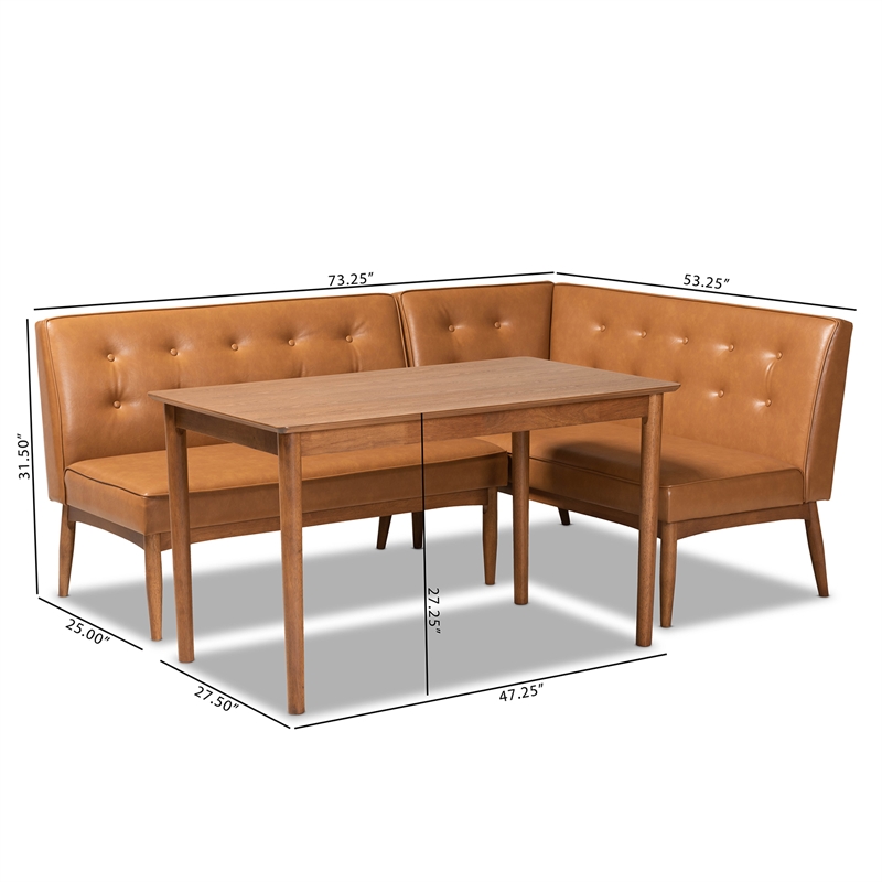 Baxton Studio Faux Leather Upholstered and Brown Finished 3-Piece Dining Set