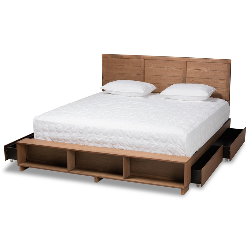 Baxton Studio Alba Brown Finished Wood King Size 4-Drawer Bed