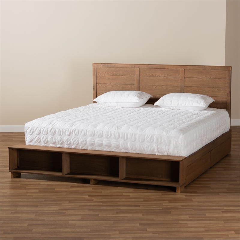 Baxton Studio Alba Brown Finished Wood King Size 4-Drawer Bed