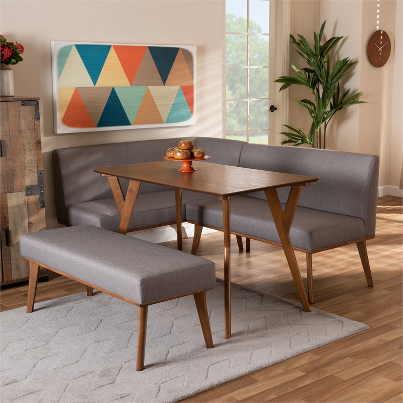 Baxton Studio Grey Fabric Upholstered and Brown Finished 4-Piece Dining Set