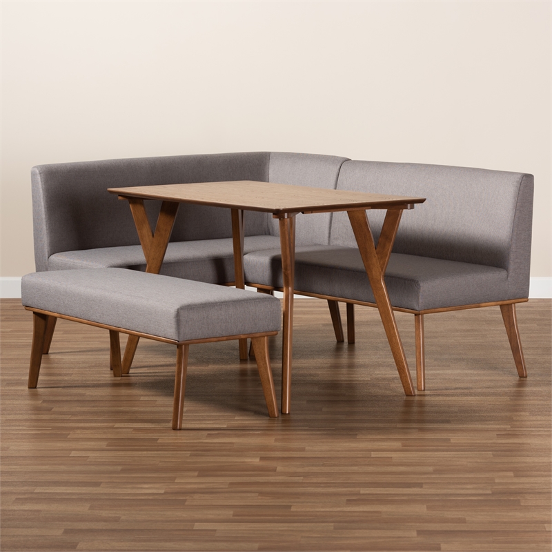 Baxton Studio Grey Fabric Upholstered and Brown Finished 4-Piece Dining Set