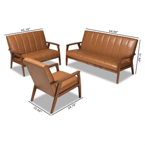 Baxton Studio Brown finished Wood 3-Piece Living Room Set