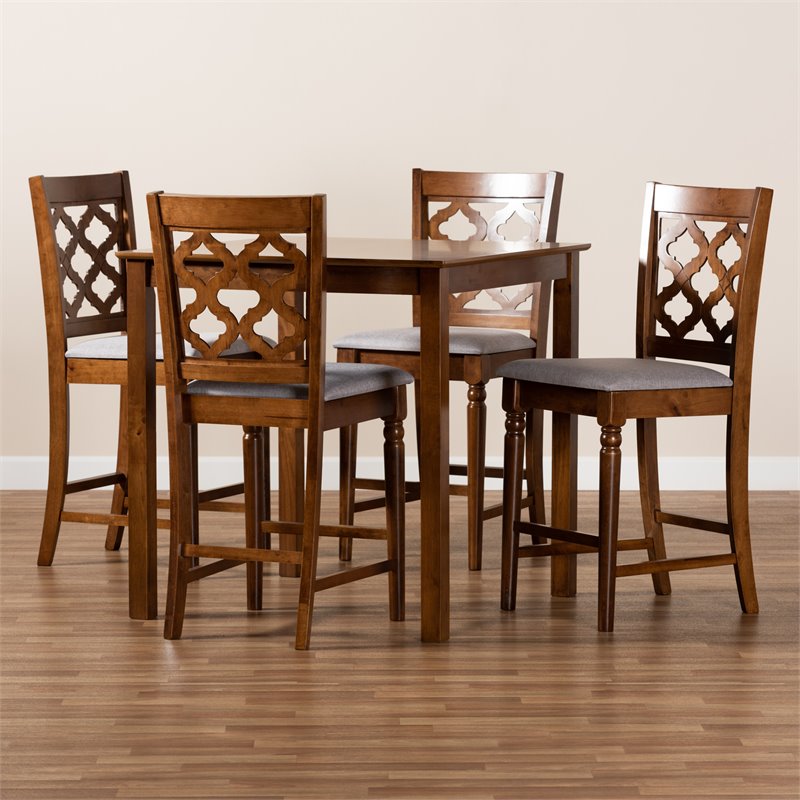 Baxton Studio Grey Fabric Upholstered and Brown Finished Wood 5-Piece Pub Set