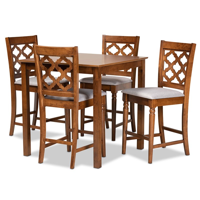 Baxton Studio Grey Fabric Upholstered and Brown Finished Wood 5-Piece Pub Set