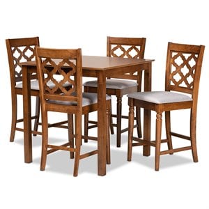 Baxton Studio Grey Fabric Upholstered and Brown Finished Wood 5-Piece Pub Set