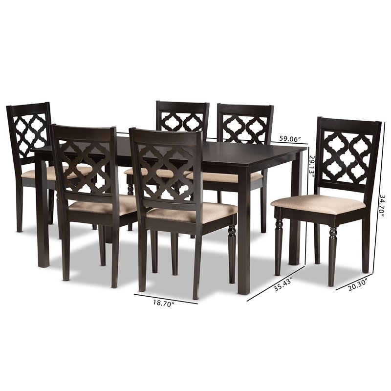 Baxton Studio Sand Fabric Upholstered and Brown Finished Wood 7-Piece Dining Set