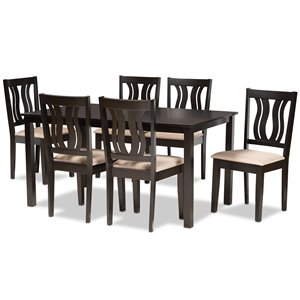 Baxton Studio Sand Fabric Upholstered and Brown Finished Wood 7-Piece Dining Set