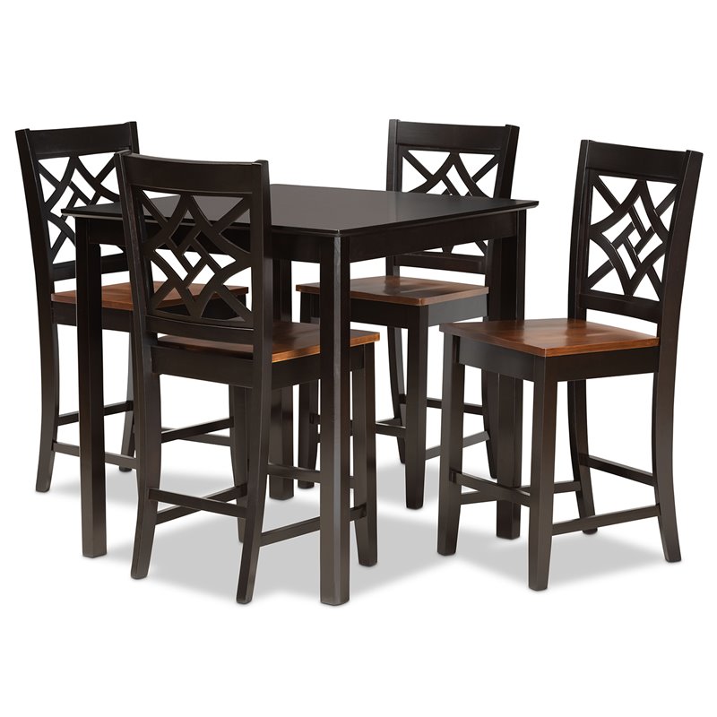 Baxton Studio Two-Tone Dark Brown and Walnut Brown Finished Wood 5-Piece Pub Set