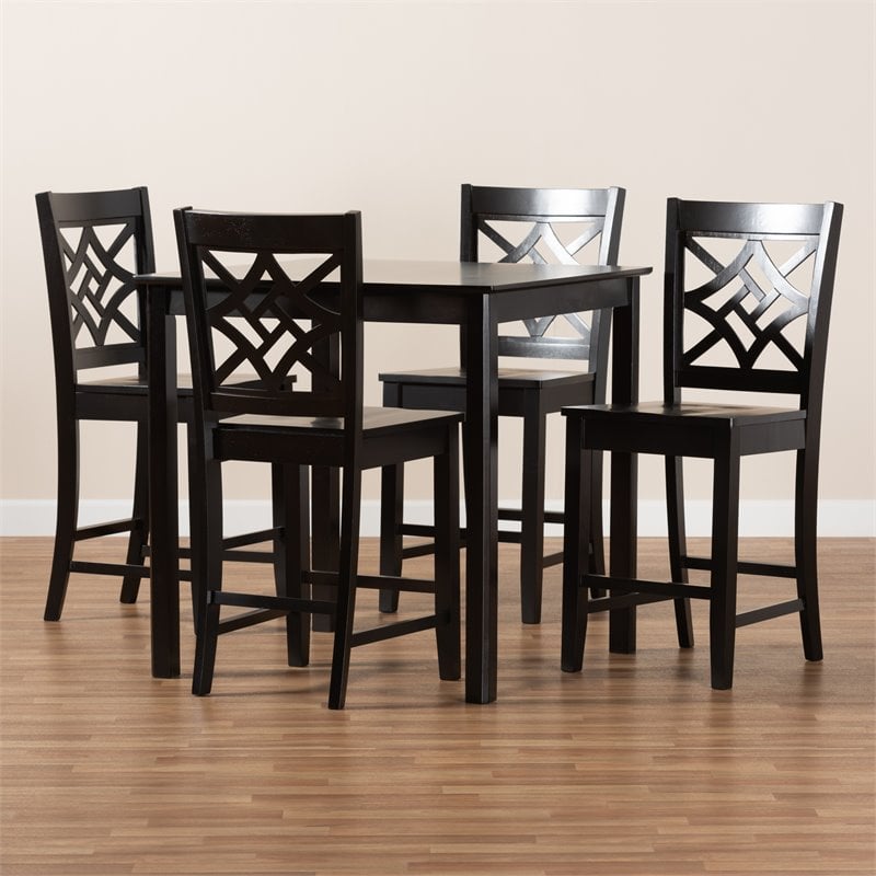 Baxton Studio Nicolette Transitional Dark Brown Finished Wood 5-Piece Pub Set