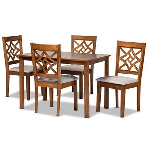 Baxton Studio Grey Fabric Upholstered and Brown Finished Wood 5-Piece Dining Set