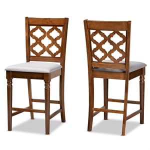 Baxton Studio Grey Upholstered and Brown Finished Wood 2-Piece Counter Stool Set