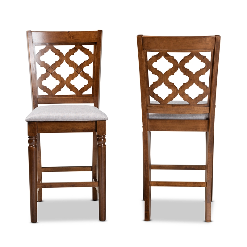 Baxton Studio Grey Upholstered and Brown Finished Wood 2-Piece Counter Stool Set