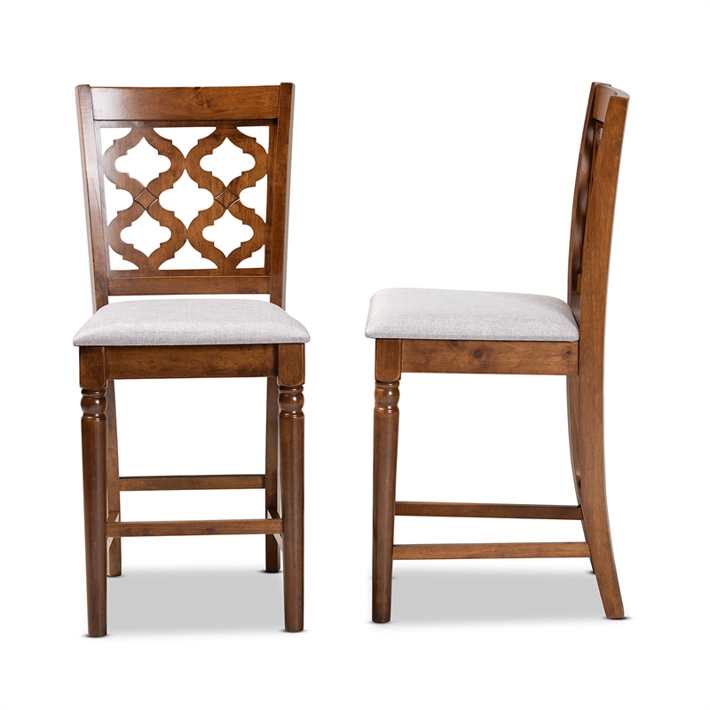 Baxton Studio Grey Upholstered and Brown Finished Wood 2-Piece Counter Stool Set