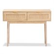 Baxton Studio Light Oak Brown Finished Wood and Rattan 2-Drawer Console Table