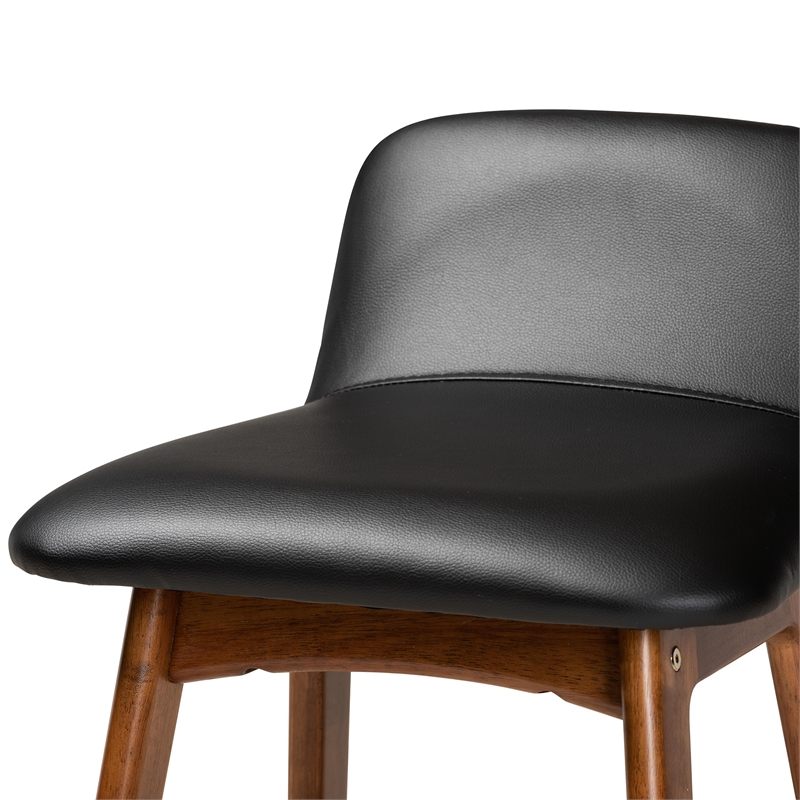 Baxton Studio Black Upholstered and Brown Finished Wood 2-Piece Bar Stool Set
