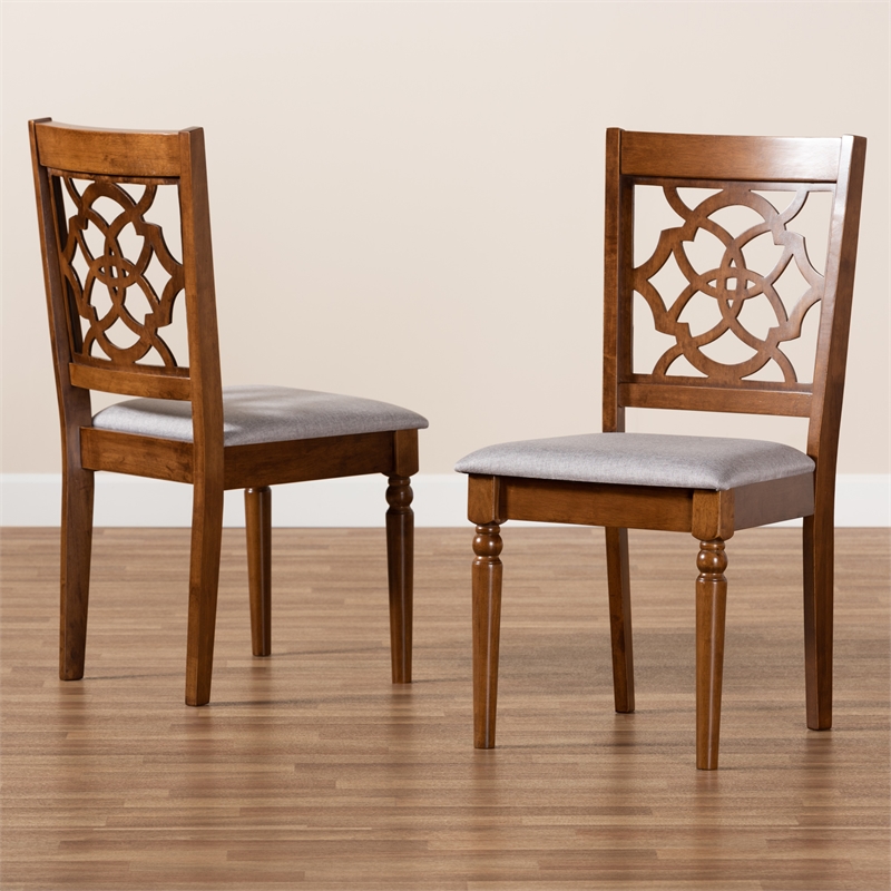 Baxton Studio Grey Upholstered and Brown Finished Wood 2-Piece Dining Chair Set