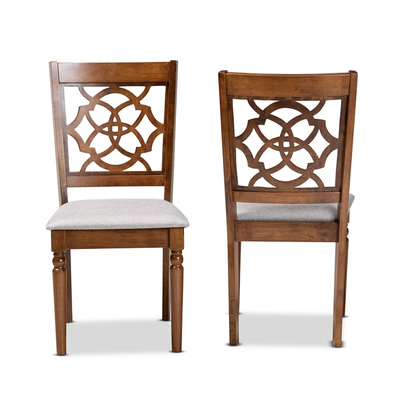 Baxton Studio Grey Upholstered and Brown Finished Wood 2-Piece Dining Chair Set