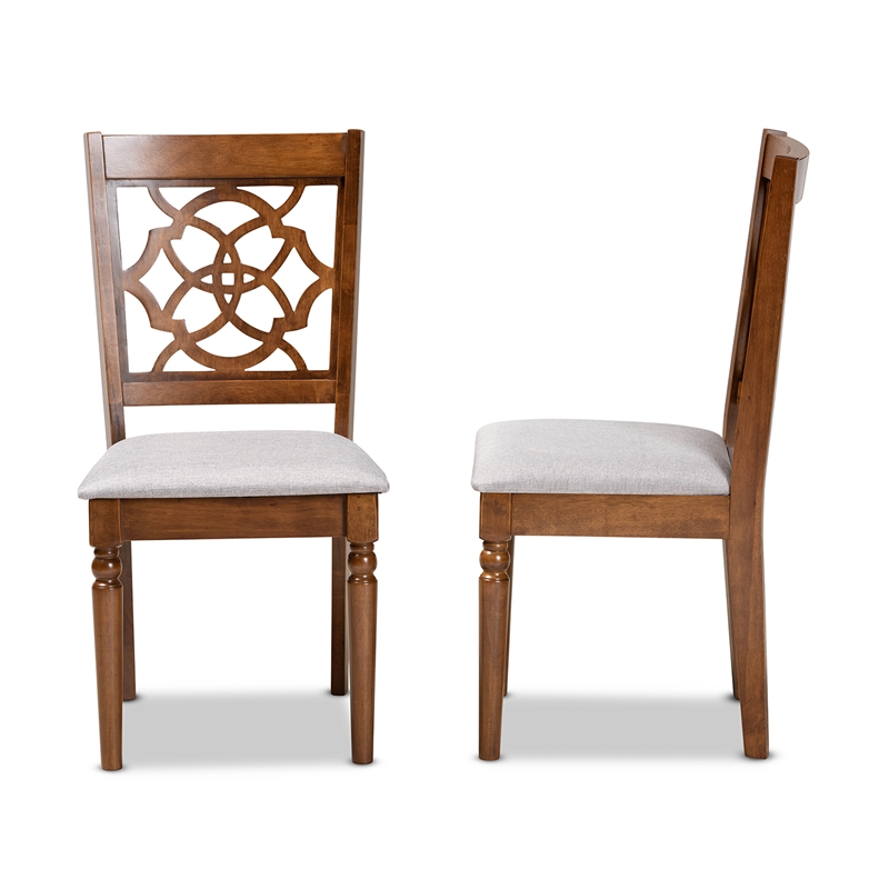 Baxton Studio Grey Upholstered and Brown Finished Wood 2-Piece Dining Chair Set
