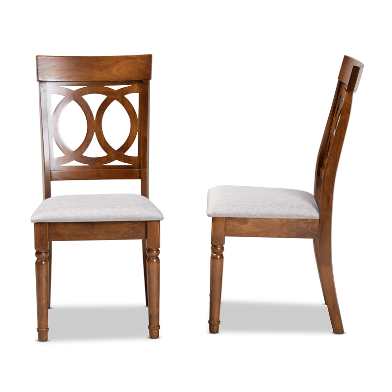 Baxton Studio Grey Upholstered and Brown Finished Wood 2-Piece Dining Chair Set