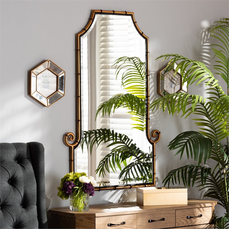 Baxton Studio Layan Gold Finished Metal Bamboo Inspired Accent Wall Mirror