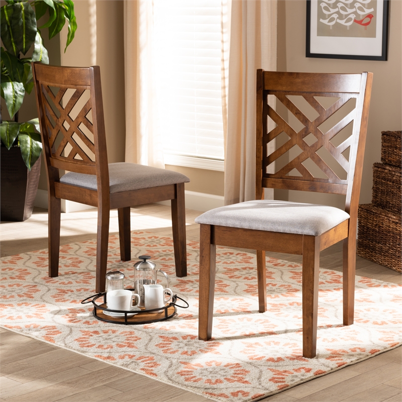 Baxton Studio Grey and Walnut Brown Finished Wood 2-Piece Dining Chair Set