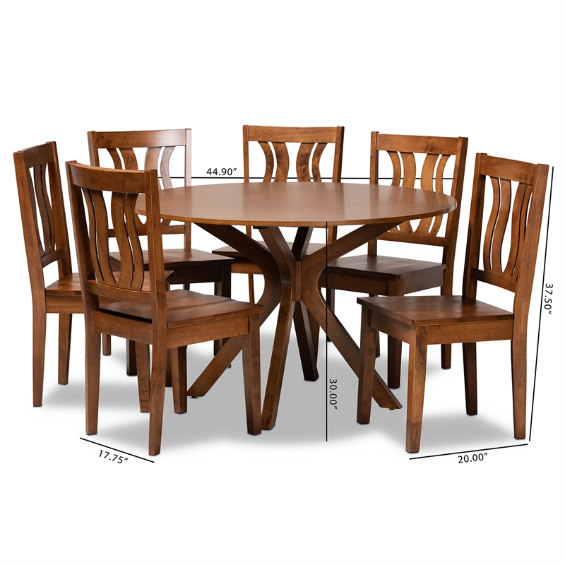 Baxton Studio Mare Transitional Walnut Brown Finished Wood 7-Piece Dining Set