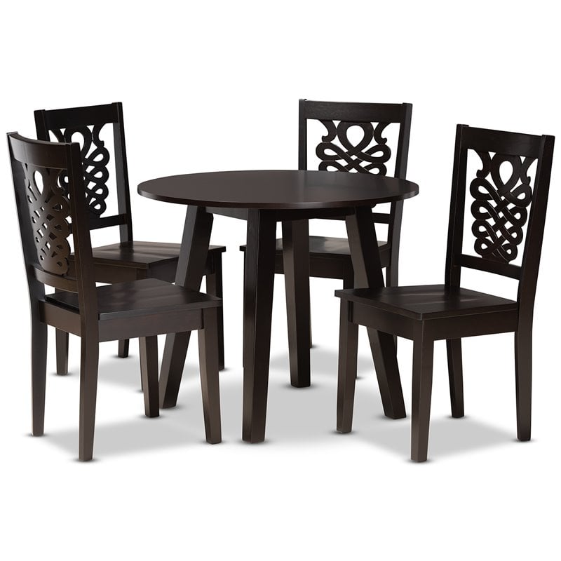 Baxton Studio Mina Transitional Dark Brown Finished Wood 5-Piece Dining Set