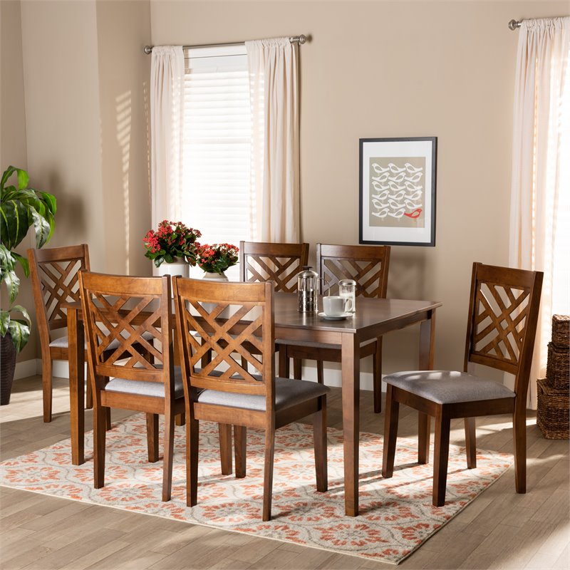 Baxton Studio Grey and Walnut Brown Finished Wood 7-Piece Dining Set