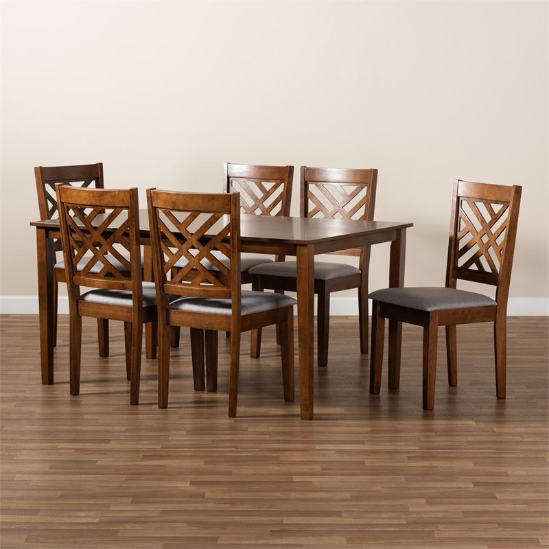 Baxton Studio Grey and Walnut Brown Finished Wood 7-Piece Dining Set