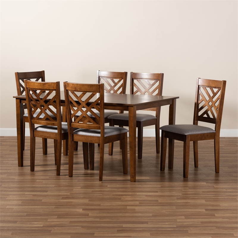 Baxton Studio Grey and Walnut Brown Finished Wood 7-Piece Dining Set