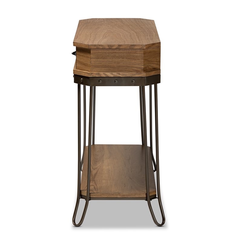 Baxton studio Brown Wood and Black Finished Metal 3-Drawer Console Table