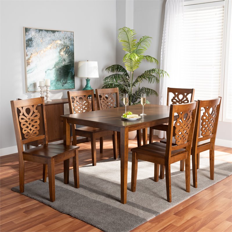 Baxton Studio Luisa  Walnut Brown Finished Wood 7-Piece Dining Set