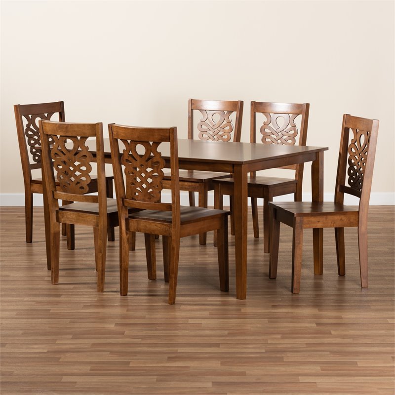 Baxton Studio Luisa  Walnut Brown Finished Wood 7-Piece Dining Set