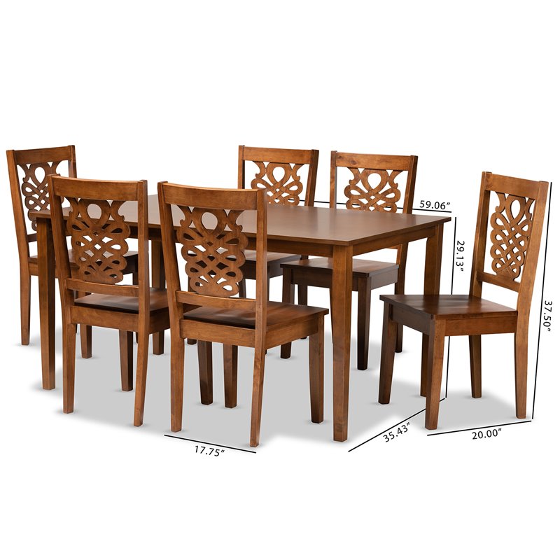 Baxton Studio Luisa  Walnut Brown Finished Wood 7-Piece Dining Set