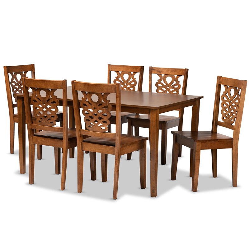 Baxton Studio Luisa  Walnut Brown Finished Wood 7-Piece Dining Set