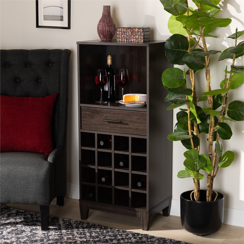 Baxton Studio Trenton Dark Brown Finished Wood 1-Drawer Wine Storage Cabinet