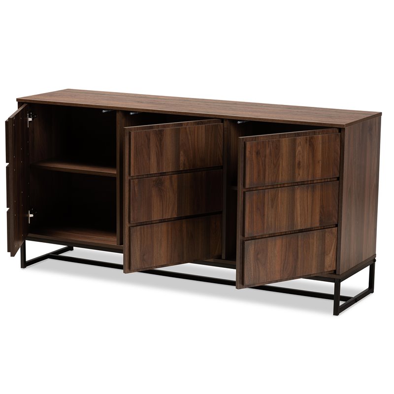 Baxton Studio Neil Brown Finished Wood and Black Metal Dining Room Buffet
