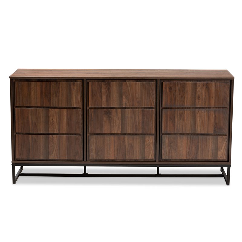 Baxton Studio Neil Brown Finished Wood and Black Metal Dining Room Buffet