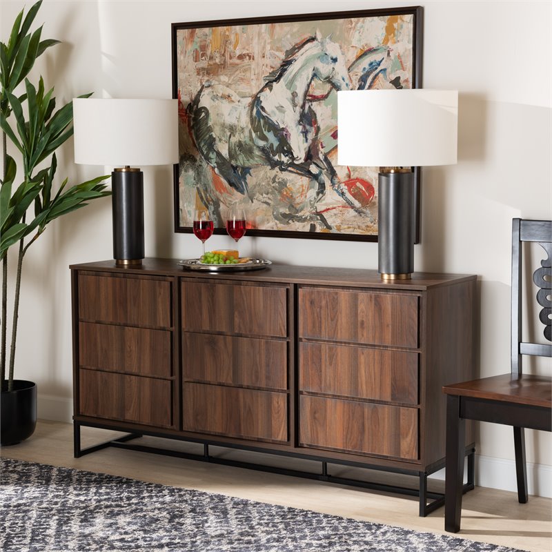 Baxton Studio Neil Brown Finished Wood and Black Metal Dining Room Buffet