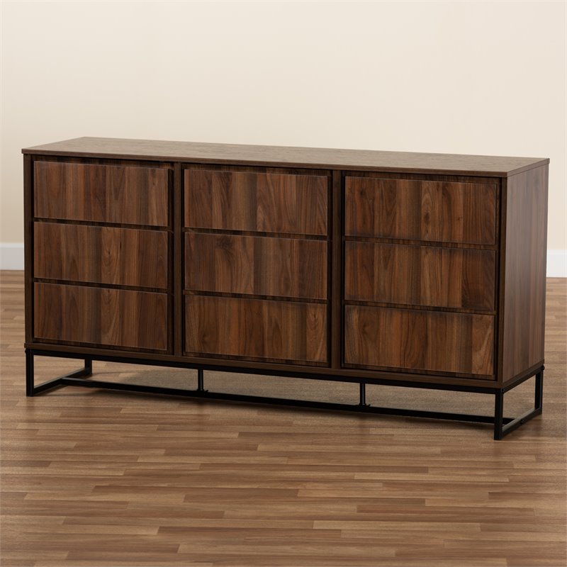 Baxton Studio Neil Brown Finished Wood and Black Metal Dining Room Buffet