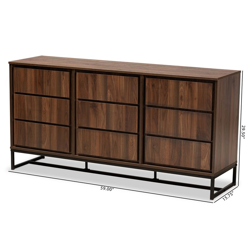 Baxton Studio Neil Brown Finished Wood and Black Metal Dining Room Buffet