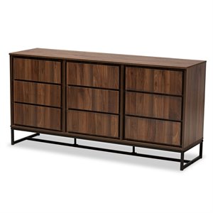 Baxton Studio Neil Brown Finished Wood and Black Metal Dining Room Buffet