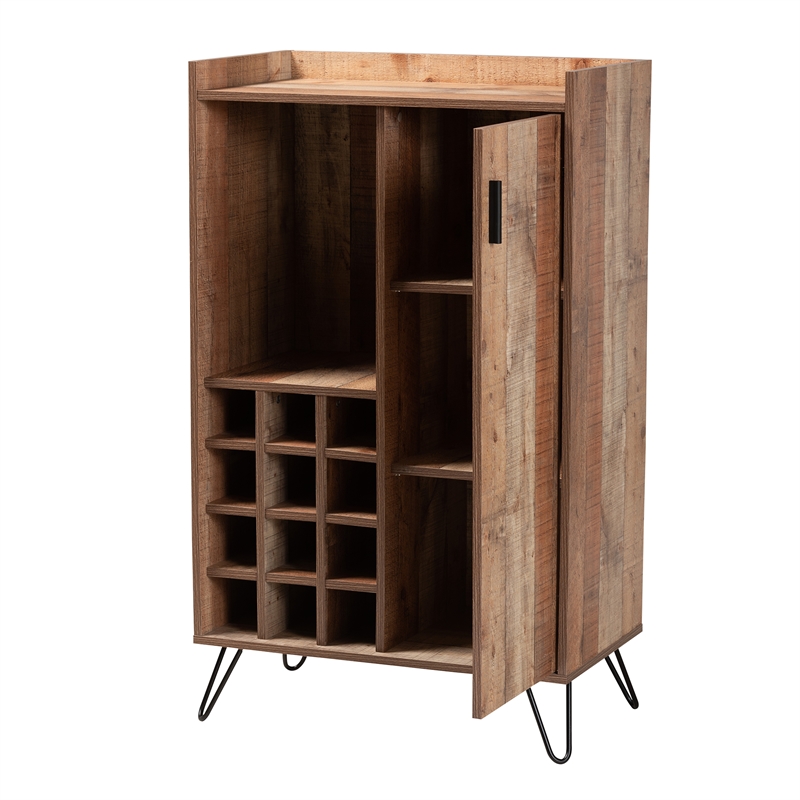 Baxton Studio Mathis Brown Finished Wood and Black Finished Wine Cabinet