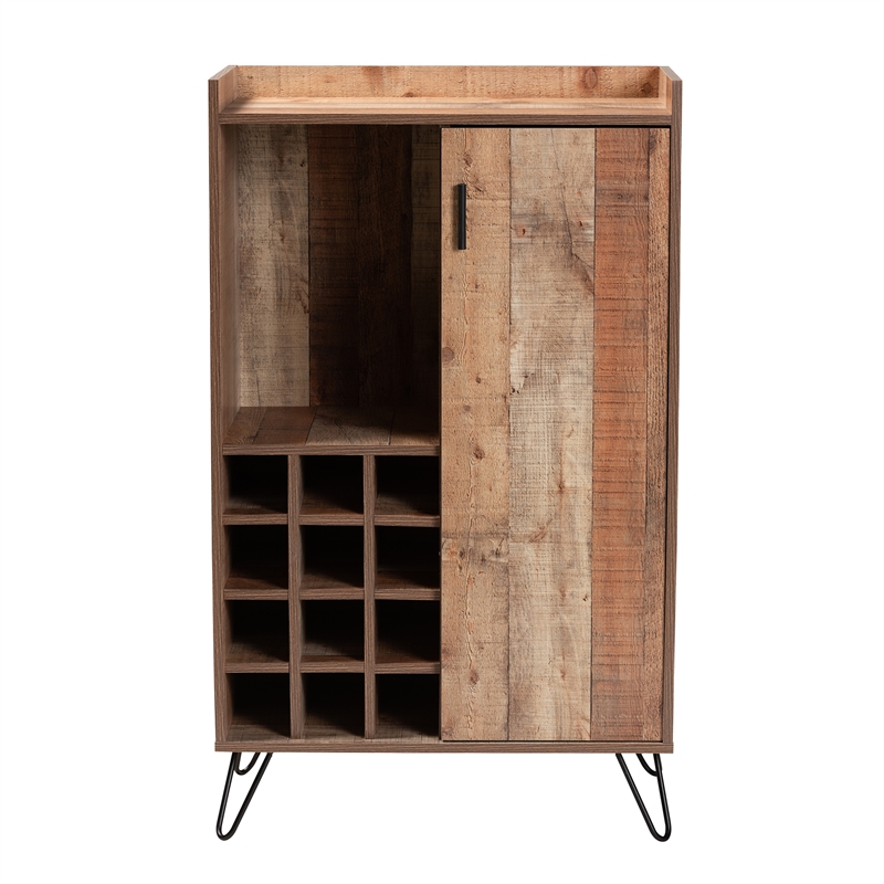 Baxton Studio Mathis Brown Finished Wood and Black Finished Wine Cabinet