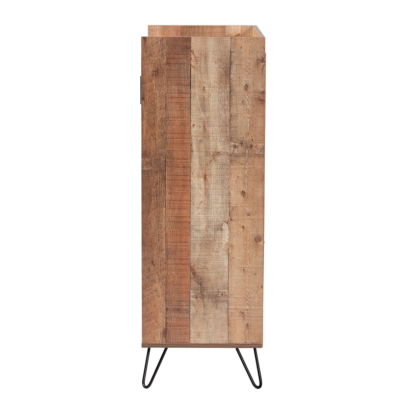 Baxton Studio Mathis Brown Finished Wood and Black Finished Wine Cabinet