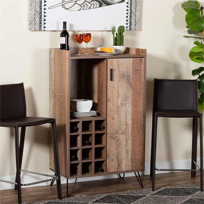 Baxton Studio Mathis Brown Finished Wood and Black Finished Wine Cabinet