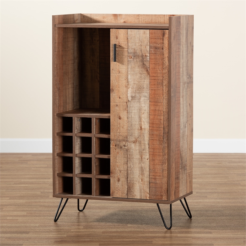 Baxton Studio Mathis Brown Finished Wood and Black Finished Wine Cabinet