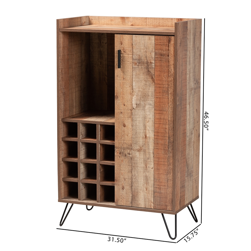 Baxton Studio Mathis Brown Finished Wood and Black Finished Wine Cabinet
