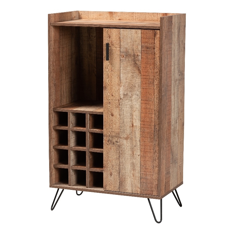 Baxton Studio Mathis Brown Finished Wood and Black Finished Wine Cabinet